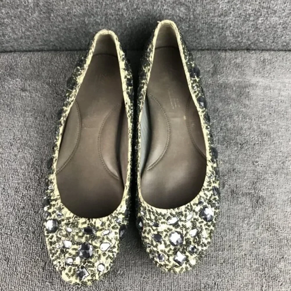 Rare Kenneth Cole Sparkle‎ N Shine Leather Snakeskin Jeweled Flats Sz 10 M